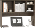 LDAILY Desktop Bookshelf, 2-Tier Office Desk Shelf Organizer with 4 Shelves, 37’’L Wood Storage Rack Display Shelf for Computer Desk, Office, Dorm, Bedroom (Grey)