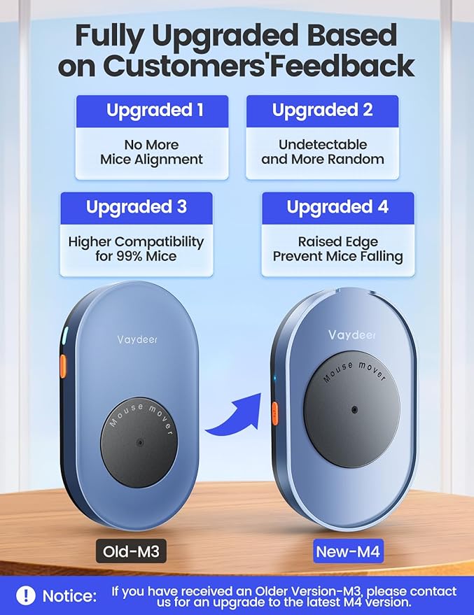 Vaydeer Undetectable Mouse Mover, M3 Mouse Jiggler Device with ON/Off Switch, Driver-Free Shaker Wiggler Mouse Movement Simulation for Computer Awakening, Gift Ideal for Men/Women (Light Purple)