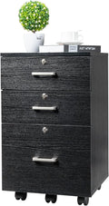 Bonnlo 26" H 3 Drawer File Cabinet with Lock, Rolling File Cabinet Under Desk, Mobile File Cabinets for Home Office, Wood Black File Cabinet Printer Stand for Letter Size Hanging/Manila File Folders