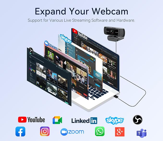 Streaming Webcam for PC - 1080P HD Webcam with Microphone, Privacy Cover, AutoFocus, Noise Cancellation, Auto Light Correction, USB Computer Web Camera, Plug and Play, for Laptop, Desktop, Mac