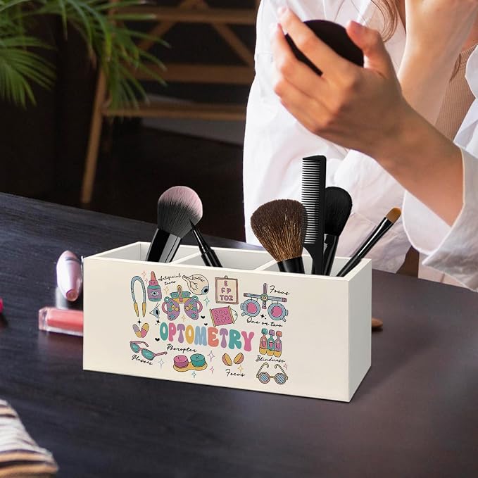 Optometry Gifts Pen Holder for Desk, Eye Doctor Gifts Wooden Box Sign Desk Decor for Office Home Decoration, Gift for Optician Ophthalmic Technician Pencil Organizer