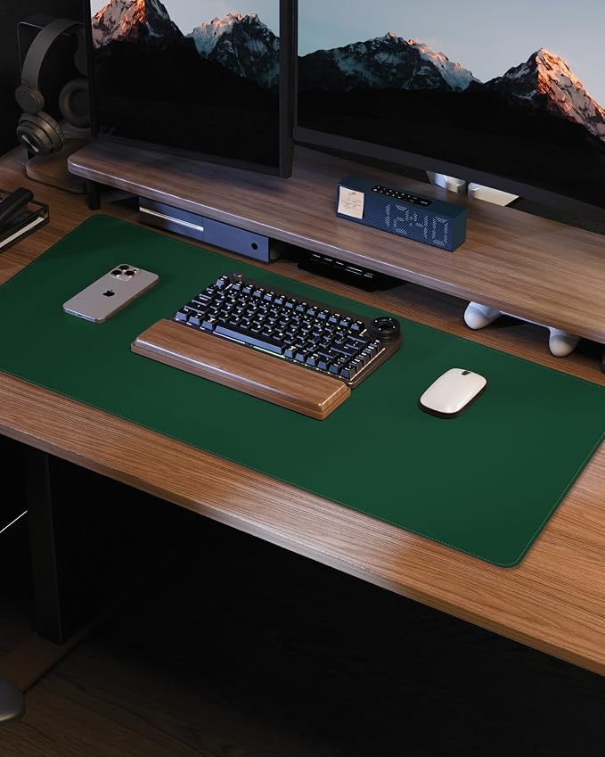 Leather Desk Pad Protector,Desk Mat,Large Mouse Pad, Non-Slip Desk Pad, Waterproof PU Leather Desk Blotter Mat, Desk Cover for Office and Home (Green, 36" x 17")