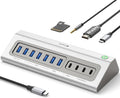 Giftos Powered USB Hub, 18 in 1 USB 3.2 Hub with 4K HDMI, PD 100W,45W Charge,10Gbps USB,SD/TF,Audio, 65W Adapter,3.3FT Cable,Aluminum,Smart Button, USB Hub for Mac, Mac mini, iMac,iPhone 17/16,iPad