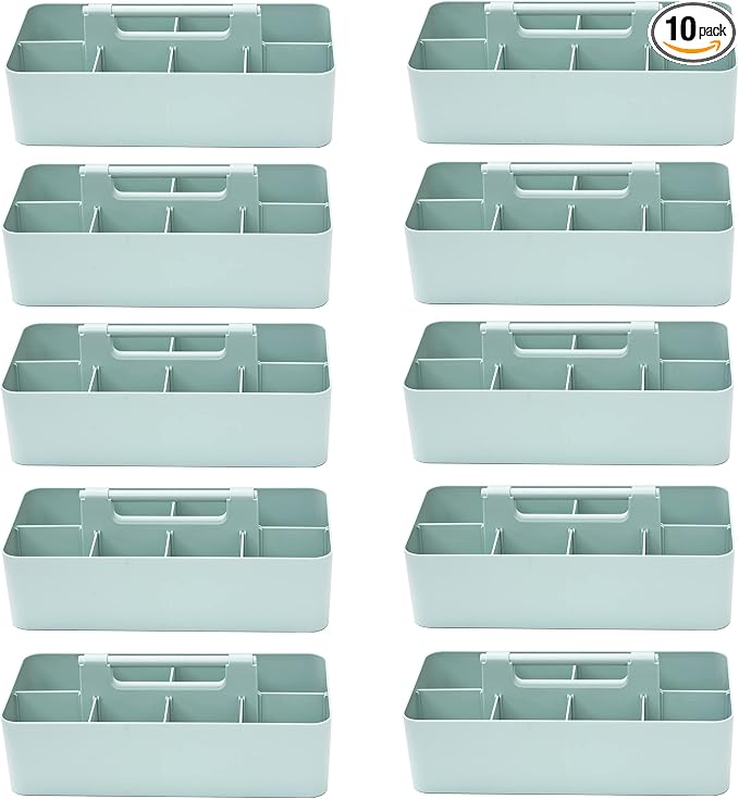 -Large Portable Caddy, DIY Dividers, 8 Compartments, School Office Supplies Home Business Organizer,Portable Basket with Handle Storage Organizer Modern Made in USA (10 PACK, Mint)