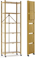 ALANNG 73.6 Inch Folding Bookshelf, 6 Tier Metal Bookcase and Bookshelves, Tall Shelves for Living Room Office Bedroom, Heavy Duty Book Shelve Free Standing Open (Gold, 1PACK)