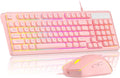 Pink Creamy Keyboard and Mouse Combo,MageGee GK980 Wired RGB Backlit Keyboard and Pink Gaming Mouse Combo,PC Keyboard and Adjustable Sensitivity Mouse for PC/loptop/MAC
