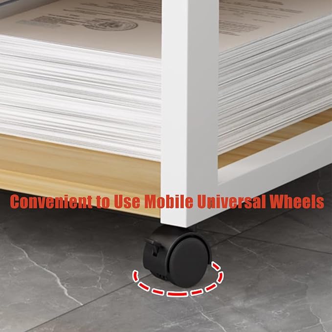 2 Tiers Rolling Under Desk Printer Stand,Office Movable Printer Desk with 4 Wheels & Lock Mechanism,Heavy Duty Storage Rack for Office and Home(Internal Height 25cm(9.8in), Natural)