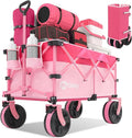 Sekey 220L Wagons Carts Foldable with Big All-Terrian Beach Wheels, Collapsible Heavy DutyWagon with Cup Holders, Extra Large Folding Wagon,Foldable Wagon for Camping, Garden, Sports.Pink