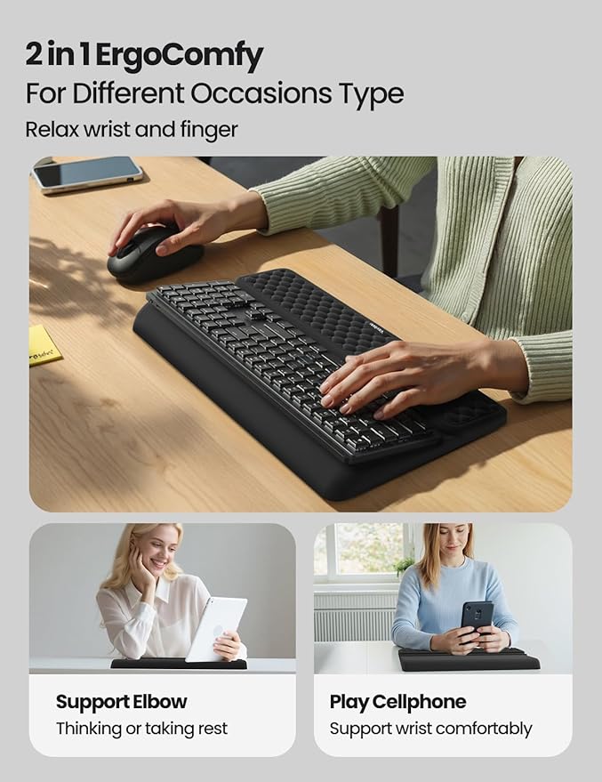 Vaydeer Wrist Rest with Keyboard Stand, Computer Wrist Support Pad, Ergonomic Keyboard Riser Holder Lifter Tray with Wrist Pad, Soft Memory Foam Desk Cushion, Palm Hand Typing for Office Home School