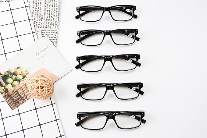 Eyekepper Vintage Reading Glasses for Men - 5 Pack Spring Hinges Classic Readers - Black Frame +3.25