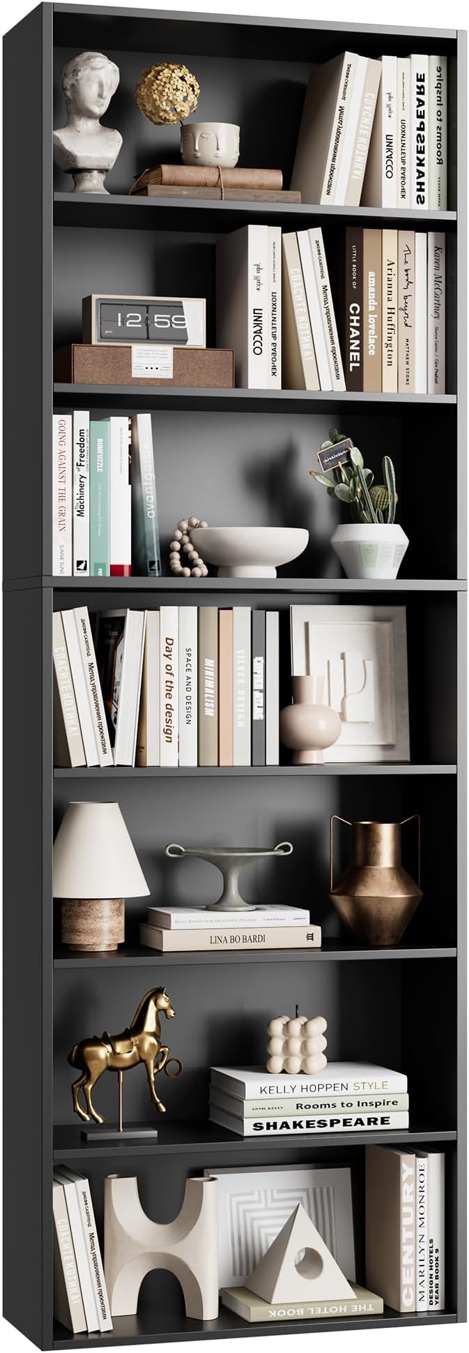 FACBOTALL 82" Tall Bookshelf, 7-Tier Open Shelves Bookcase, Freestanding Display Storage Shelves, Tall Bookcase Home Decor Furniture for Home Office, Living Room, Bedroom, Black