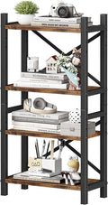 Desktop Bookshelf, 4-Tier Stackable Narrow Bookcase, Adjustable Industrial Desk Organizer & Hutch - Rustic Brown Wood Desktop Book Organizer for Living Room, Bedroom & Home Office