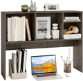GOFLAME 4 Cubes Desktop Bookshelf, 37” Tabletop Wood Desk Shelf for Computer Monitor, Modern Countertop Desk Display Hutch Storage Organizer Shelf for Home Office, Dorm, Study, Gray