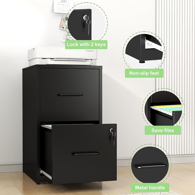 Metal File Cabinet with Drawer Heavy Duty Home Office Steel Vertical Filing Lockable Cabinets for Legal/Letter Size,Assembly Required