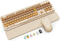 Wireless Keyboard and Mouse Combo, Magnetic Soft-Touch Wrist Rest, Round Keycaps, Full-Size Retro Typewriter Keyboard, 2-Stage Tilt Legs, Auto Sleep, 2.4GHz Cordless for Windows PC, Beige-Brown Ombre