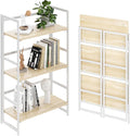 BHG Vintage Multifunctional Folding Bookshelf, No-Assembly Plant Stand Storage Rack Shelves for Home Office (White, 3-Tier)