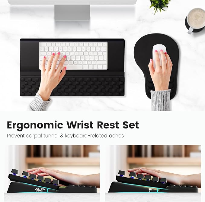 Ospelelf Ergonomic Mouse Pad and Keyboard Stand Wrist Rest Set, Memory Foam Comfort, Pain Relief for Typing, Office Desk Accessories, Black