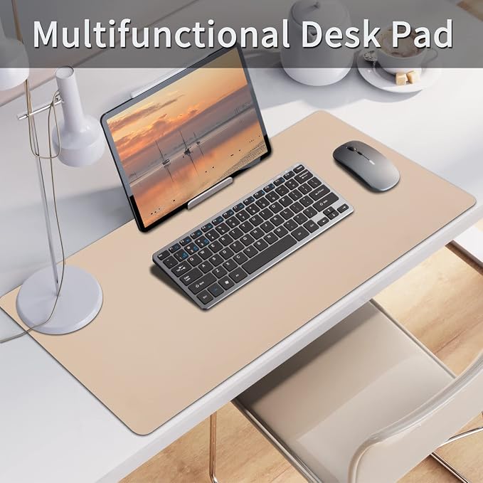 Leather Desk Pad, Large Mouse Pad, Leather Desk Blotter, Non-Slip Desk Pad Protector, Office Desk Pad, Waterproof Desk Mat for Home Office and Decor - Beige (35.4×15.7 Inches)