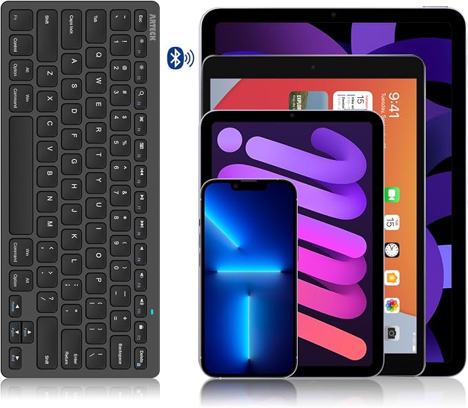 Arteck Ultra-Slim Bluetooth Keyboard Compatible with iPad 10.2-inch/iPad Air/iPad 9.7-inch/iPad Pro/iPad mini, iPhone and Other Bluetooth Enabled Devices Including iOS, Android, Windows, Black