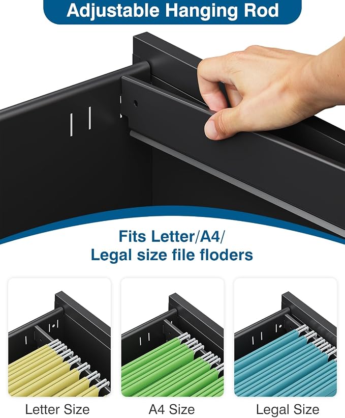 PEUKC 3 Drawer File Cabinet with Lock, Metal Under Desk Rolling Filing Cabinet fits Letter/Legal/A4 Size for Home Office,(Fully Assembled, Black)