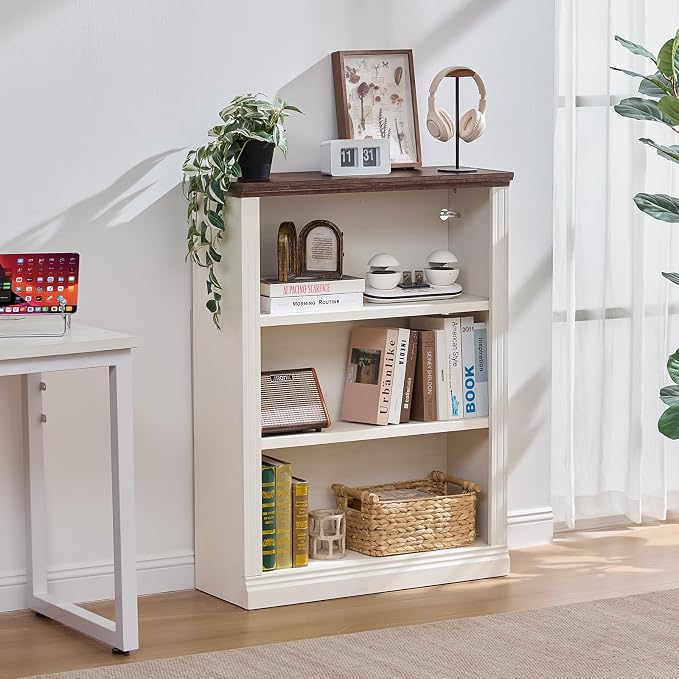 RWYHG 43" White Tall Bookshelf Set of 3,3-Tier Thick Wooden Book Shelf with Adjustable Shelves,Free Standing Farmhouse Bookcase with Open Display Storage,Floor Vintage Bookshelves for Living Room