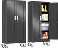 pozdeg 61" Metal Garage Storage Cabinets with Wheels, Lockable Rolling File Cabinets with 2 Doors and 3 Adjustable Shelves, Steel Tool Organizer Locker for Office Home Garage Gym School, Black