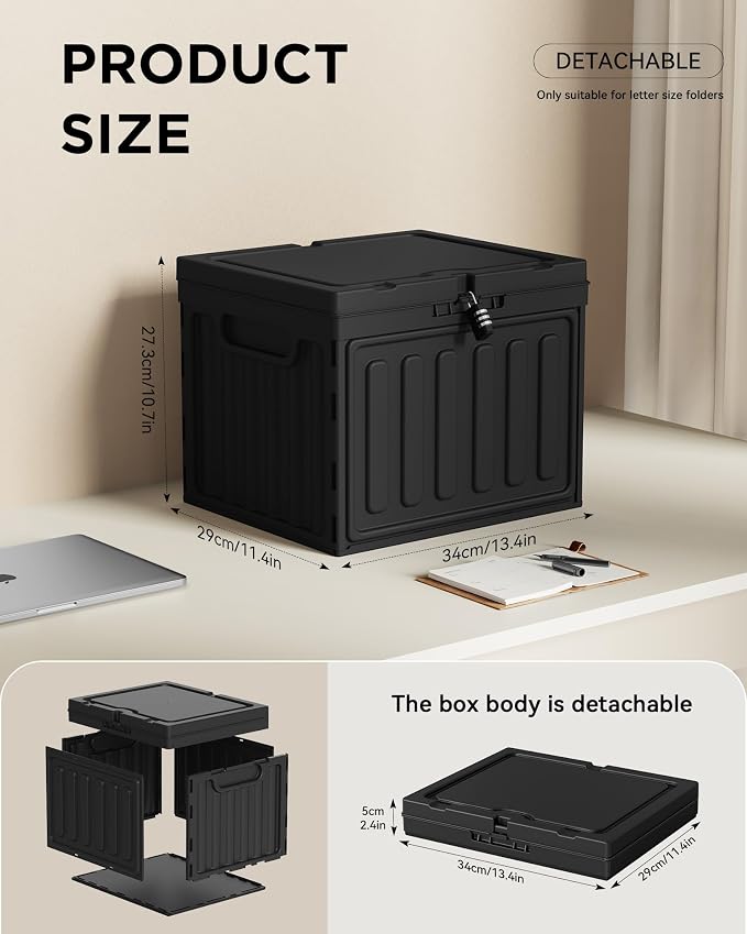 2 Drawer File Cabinets,Plastic File Box for Letter Size Hanging File Folders, Easy Carry Small File Cabinet for Home, Office, School,Stackable Storage Filling Box, Black