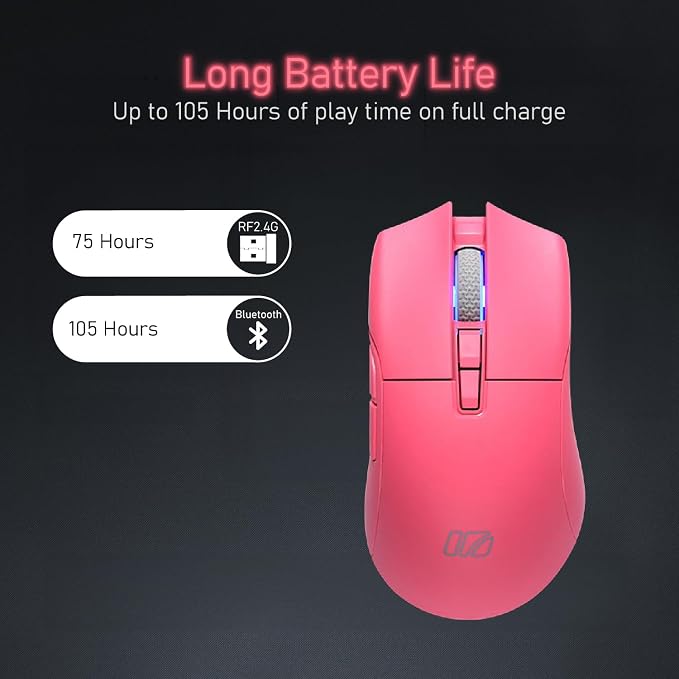 iRocks M31R Wireless Gaming Mouse, Triple Mode 2.4G/ Bluetooth/USB-C Detachable Cable Gaming Mouse, Kailh GM8.0 Mouse Switches, Advanced PixArt PAW3395 Optical Sensor, Up to 26,000 DPI - Pink