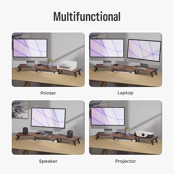 loukin Dual Monitor Stand Riser for Desk, 43.6"*8.2"*3.2" Large Computer Stand for 2 Monitors, Laptop, Printer, Length and Angle Adjustable Computer Shelf, Home Office,Max 43.6" Length(Brown)