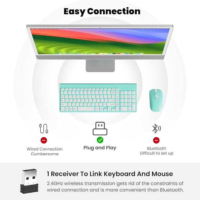 cimetech Wireless Keyboard and Mouse Combo, Compact Full Size Wireless Keyboard and Mouse Set 2.4G Ultra-Thin Sleek Design for Windows, Computer, Desktop, PC, Notebook, Laptop - Blue