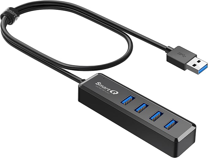 SmartQ H302S USB 3.0 Hub, 4-Port USB Expander with 2ft Long Cable, High-Speed Data Transfer, Compatible with Laptop, PC, Mac, Printer, External HDD