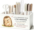 Positive Hedgehog Pen Pencil Holder Desk Decor Gifts for Women | Cute Hedgehog Inspirational Pen Pencil Wooden Organizer Office Desk Accessories Decorations for Dorm Room Bedroom Tabletop