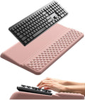 Vaydeer Wrist Rest with Keyboard Stand, Computer Wrist Support Pad, Ergonomic Keyboard Riser Holder Lifter Tray with Wrist Pad, Memory Foam Desk Cushion, Palm Hand Typing for Office Home School-Pink