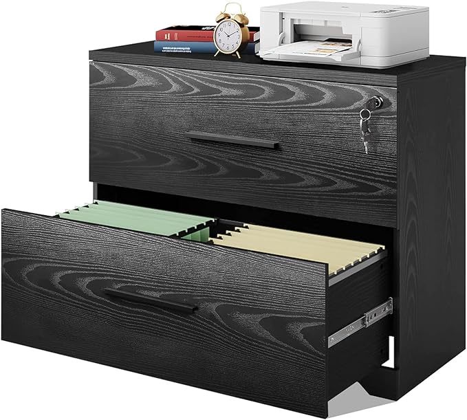 DEVAISE 2-Drawer Wood Lateral File Cabinet with Lock for Home Office, Black
