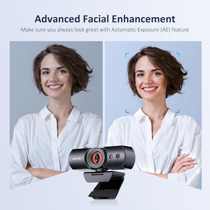 NexiGo HelloCam Pro, Webcam with Windows Hello, 1080P 60FPS Autofocus, True Privacy, Automatic Electronic Shutter, Computer Camera, Microphone, Facial Enhancement, HD USB Web Cam