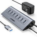 Powered USB Hub, JESWO 7-Port USB 3.0 Hub, Aluminum USB Data Hub with 3.3ft Cable, USB Hub 3.0 Powered with 5V/4A Power Adapter for MacBook, Notebook PC, USB-Flash Drives, Mobile HDD and More (Grey)