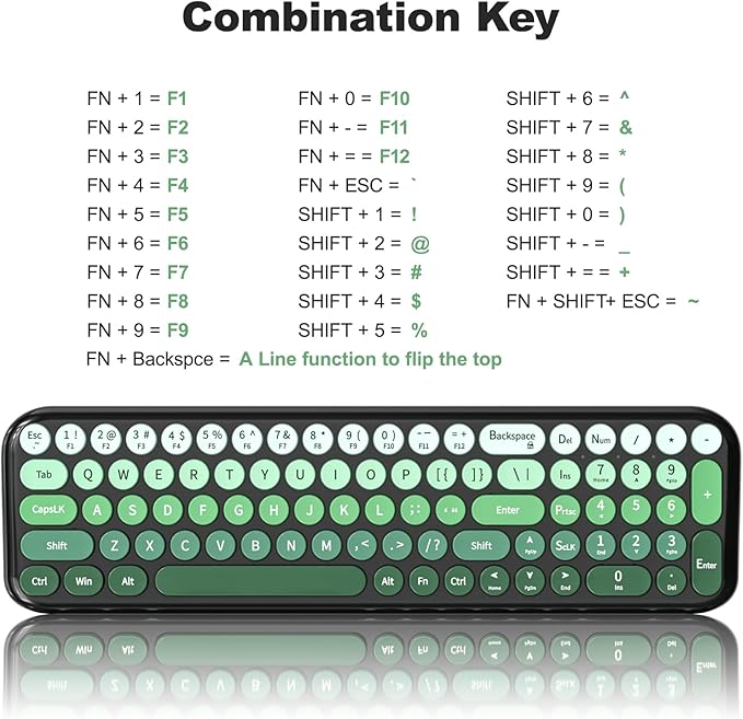 MOFII Wireless Keyboard and Mouse Combo, Compact Small Keyboard with Large Print, 2.4GHz Retro Typewriter Keyboard, Quiet Click Mouse for PC, Laptop, Desktop, Windows (Black Green Gradient)