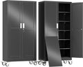 erosoei 74" H Metal Garage Storage Cabinet, Rolling Tool Cabinet with 2 Doors and Wheels, Locker Steel Cabinet with 5 Adjustable Shelves, Organization Cabinet for Garage,Office,Home,Gym,School（Black）