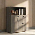 File Cabinet with Password Lock, Wood Lateral Filing Cabinet for Letter/A4 Files, 3 Drawer with Door, Printer Stand with Open Shelves for Home Office