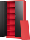 Letaya Metal Garage Storage Cabinets with Lock, 72" Tall Locker Organizer Steel Tool Cabinets,5 Adjustable Shelves 2 Doors for Home Office, Warehouse,Garage,Industrial,Employee (Black Red)