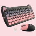 Cute Cat 2.4G USB Wireless Keyboard and Mouse Combo, Silent Keys, Candy Colors, Compatible with Notebook, PC (BlackPink-84Keys)