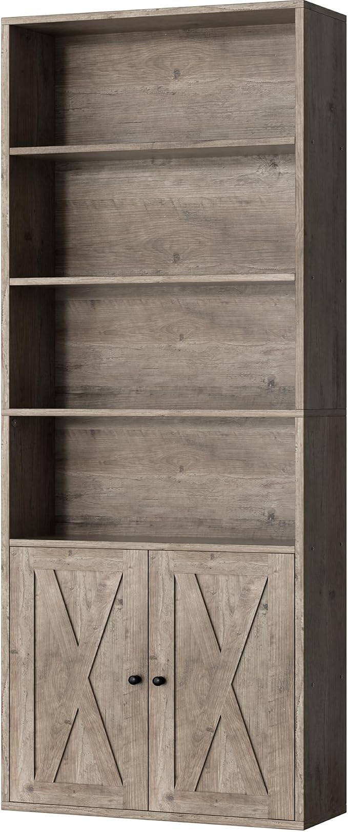 Shintenchi Bookshelf, Industrial Bookshelves and Bookcases with Doors Floor Standing 6 Shelf Display Storage Shelves 70.6 inches Tall Bookcase for Home Office, Living Room (Grey)