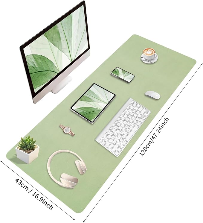 Bloss 47.2" x 16.9" Large Desk Mat, Leather Mouse Keyboard Pad, Non-Slip Writing Pad, Desk Protector for Office, Home - Light Green