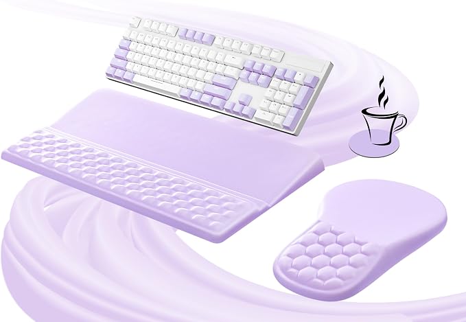 Ospelelf Ergonomic Mouse Pad and Keyboard Stand Wrist Rest Set, Memory Foam Comfort, Pain Relief for Typing, Office Desk Accessories, Purple
