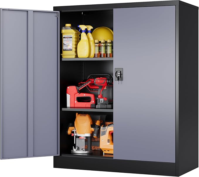 SISESOL Small Metal Cabinet with Shelves,36 inch Garage Storage Cabinet with Lock,Gray Metal Storage Cabinets with Locking Doors,Small Steel Lockable Cabinets for Home,Office,Shop,Garage