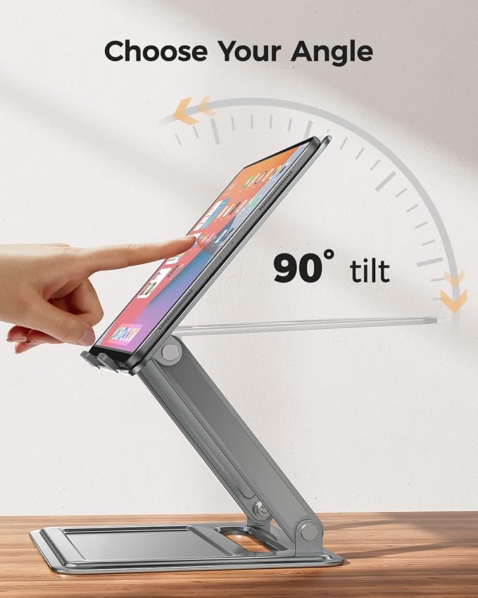 LORYERGO Adjustable Laptop Stand, Portable for 17.3inch Laptops, Holds Up to 17.6lbs, Ergonomic Posture & Heat Dissipation - Gray