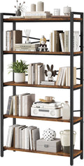 5 Tier Bookshelf 31.49" Width, Book Organizers and Storage, Wood and Metal Tall Bookcase, Rustic Book Shelf Organization and Storage for Home Living Room Bedroom Office Storage(Rustic Brown)