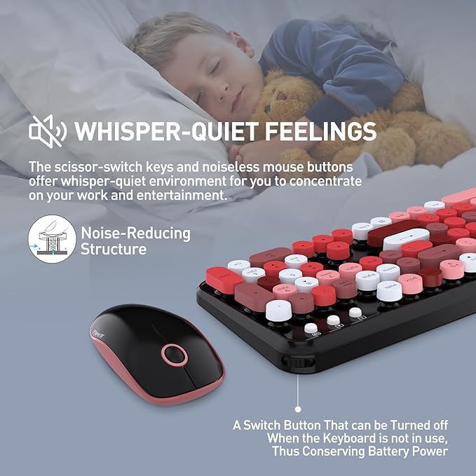 FOPETT Wireless Keyboard and Mouse Combo, 105 Keys Full-Sized 2.4 GHz Round Keycap Colorful Keyboards, USB Receiver Plug and Play, for Windows, Mac, PC, Laptop, Desktop (Blackcolorful)