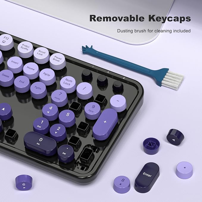 Wireless Keyboard and Mouse Combo, 2.4GHz Gradient Colorful Full-Size Retro Typewriter Keyboard with Wireless Mouse for PC/Desktop/Laptop/Windows (Black Purple)