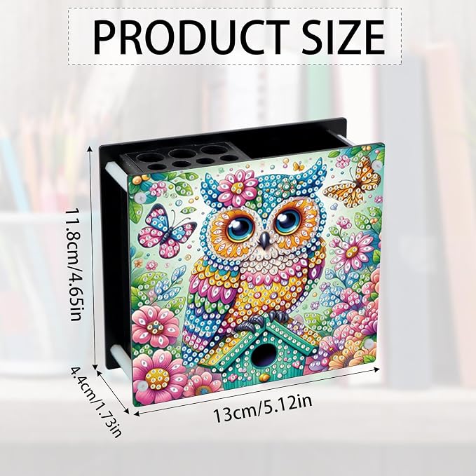 DIY Diamond Painting Kit，Animal Owl Special Shape diamond painting pen holder, Acrylic Daily Office Desktop Decoration Storage Item